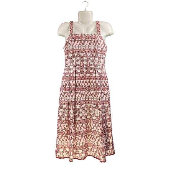 Antonio Melani Women's White w/ Rust Red Stitching Midi Dress Lined Pockets SZ 4 - Picture 1 of 8